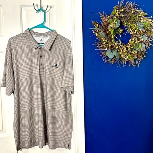 adidas Other - NWOT Men’s Adidas Gray Plaid Polyester & Spandex Short Sleeve Golf Polo Size XL